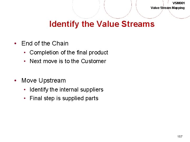 VSM 001 Value Stream Mapping Identify the Value Streams • End of the Chain