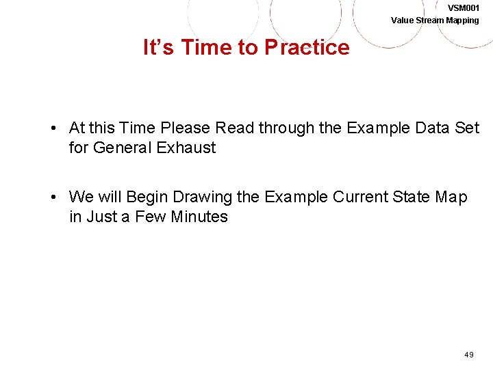 VSM 001 Value Stream Mapping It’s Time to Practice • At this Time Please