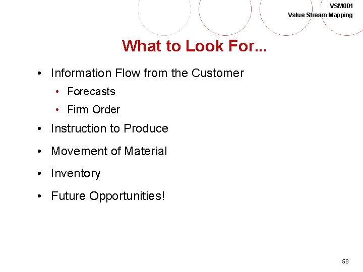 VSM 001 Value Stream Mapping What to Look For. . . • Information Flow