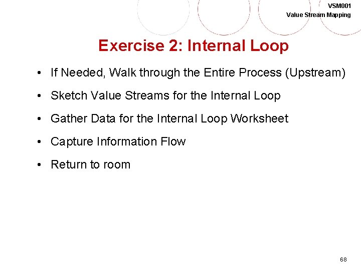 VSM 001 Value Stream Mapping Exercise 2: Internal Loop • If Needed, Walk through