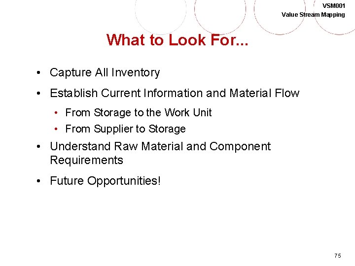 VSM 001 Value Stream Mapping What to Look For. . . • Capture All