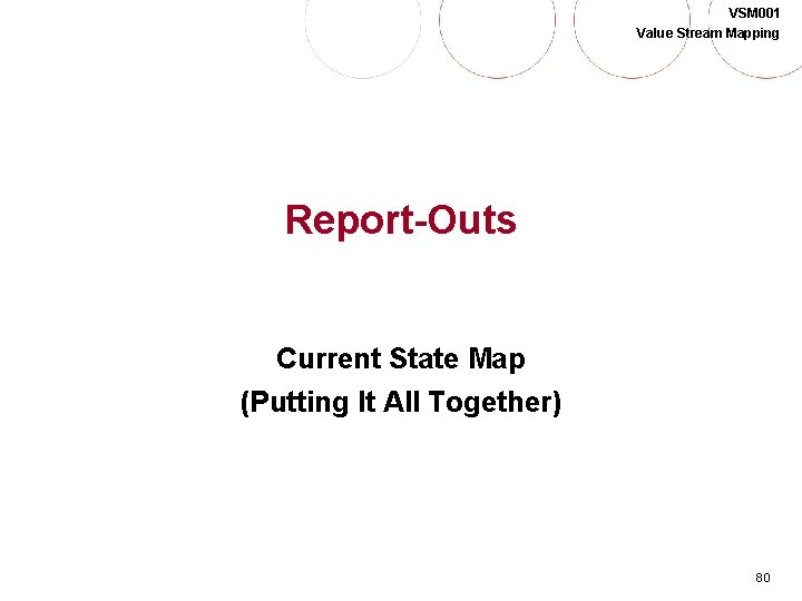 VSM 001 Value Stream Mapping Report-Outs Current State Map (Putting It All Together) 80
