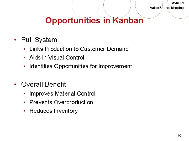 VSM 001 Value Stream Mapping Opportunities in Kanban • Pull System • Links Production