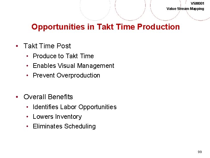VSM 001 Value Stream Mapping Opportunities in Takt Time Production • Takt Time Post