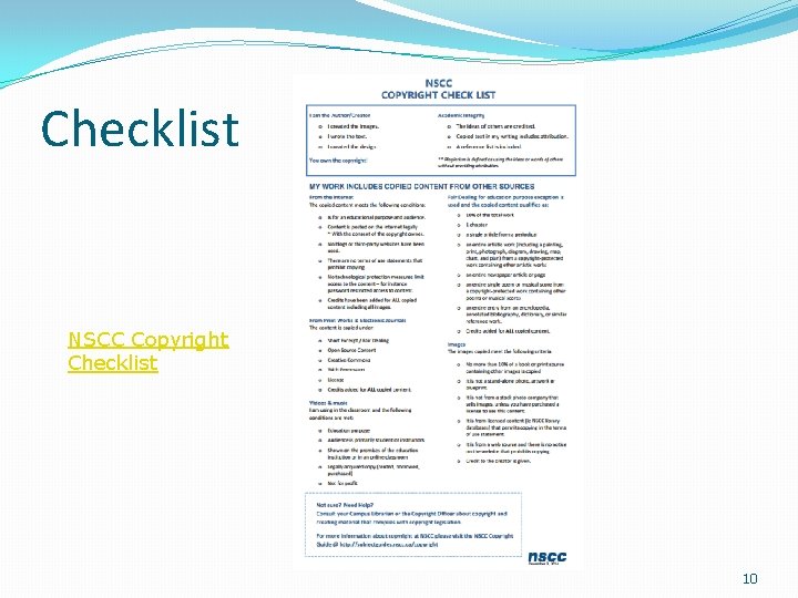 Checklist NSCC Copyright Checklist 10 