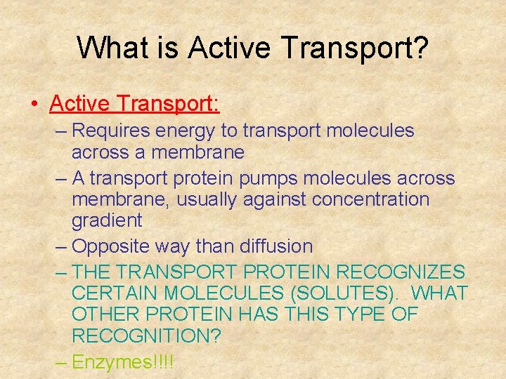 What is Active Transport? • Active Transport: – Requires energy to transport molecules across