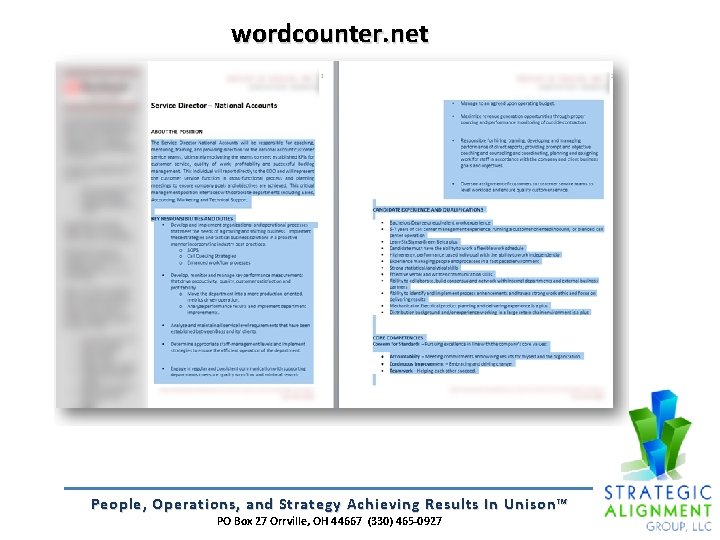 wordcounter. net People, Operations, and Strategy Achieving Results In Unison™ PO Box 27 Orrville,