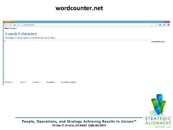 wordcounter. net People, Operations, and Strategy Achieving Results In Unison™ PO Box 27 Orrville,