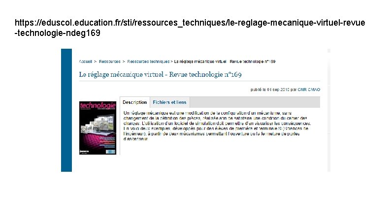 https: //eduscol. education. fr/sti/ressources_techniques/le-reglage-mecanique-virtuel-revue -technologie-ndeg 169 