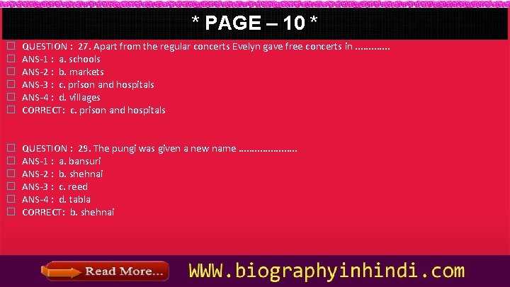 * PAGE – 10 * � � � QUESTION : 27. Apart from the