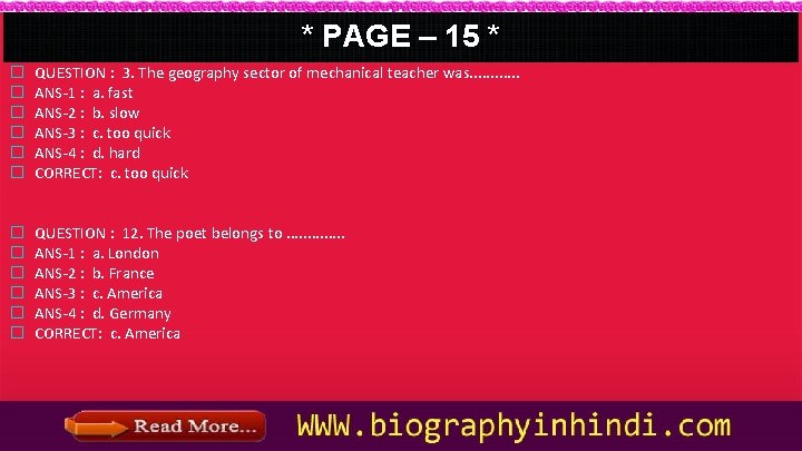 * PAGE – 15 * � � � QUESTION : 3. The geography sector