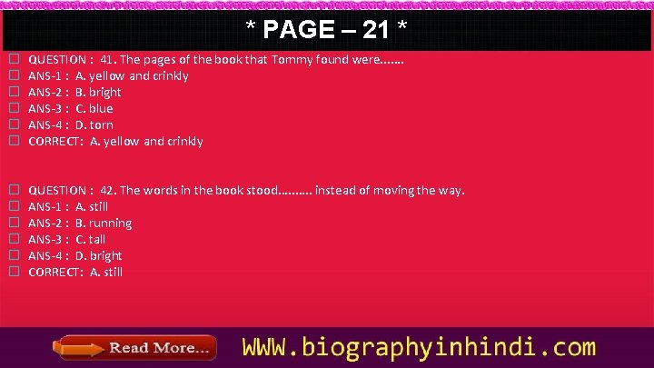 * PAGE – 21 * � � � QUESTION : 41. The pages of