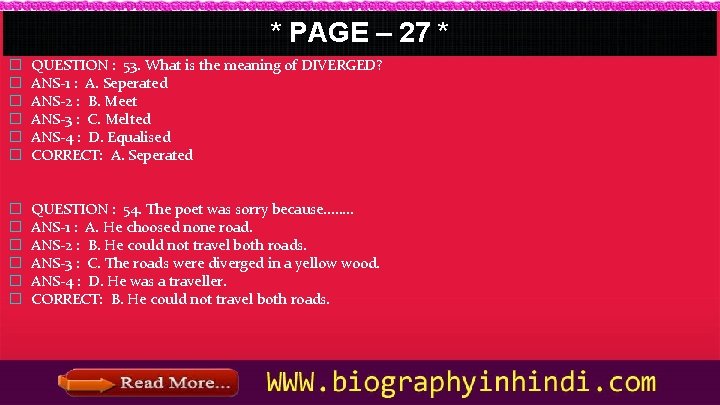 * PAGE – 27 * � � � QUESTION : 53. What is the