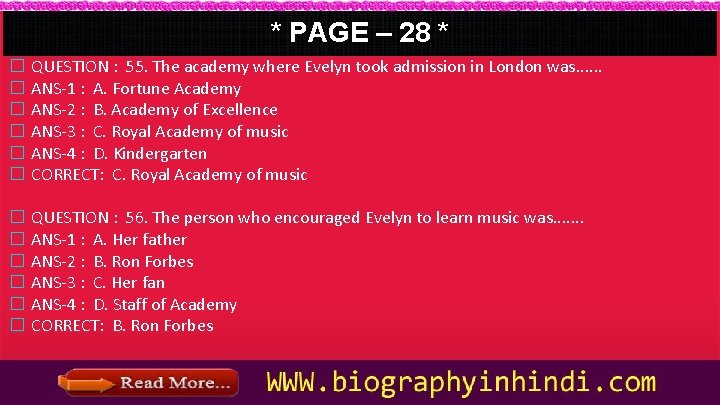 * PAGE – 28 * � � � QUESTION : 55. The academy where