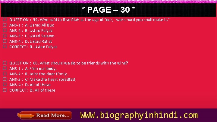 * PAGE – 30 * � � � QUESTION : 59. Who said to