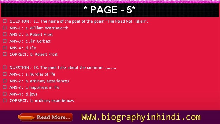 * PAGE - 5* � � � QUESTION : 11. The name of the