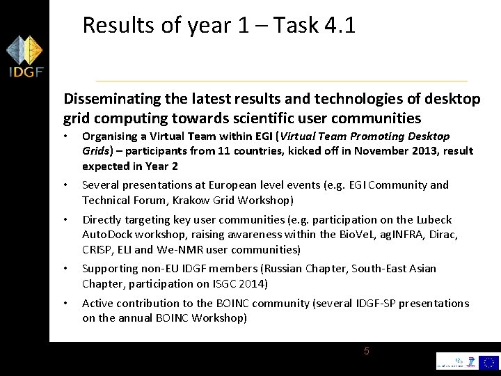 Results of year 1 – Task 4. 1 Disseminating the latest results and technologies