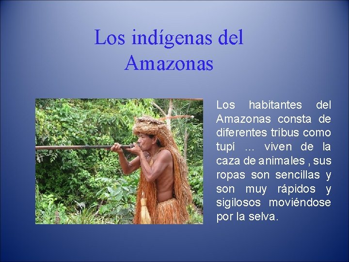 Los indígenas del Amazonas Los habitantes del Amazonas consta de diferentes tribus como tupí