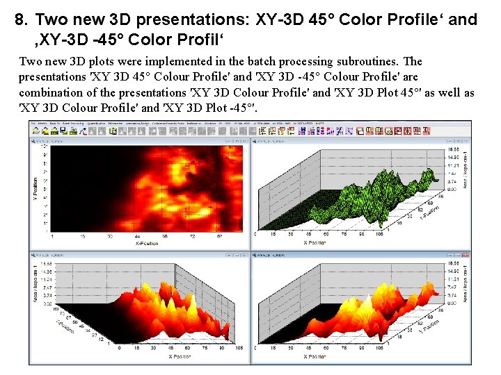 8. Two new 3 D presentations: XY-3 D 45° Color Profile‘ and ‚XY-3 D