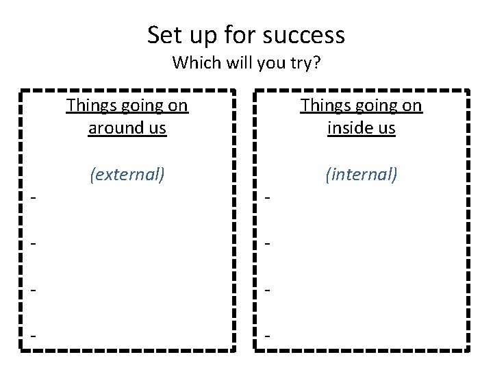 Set up for success Which will you try? - Things going on around us