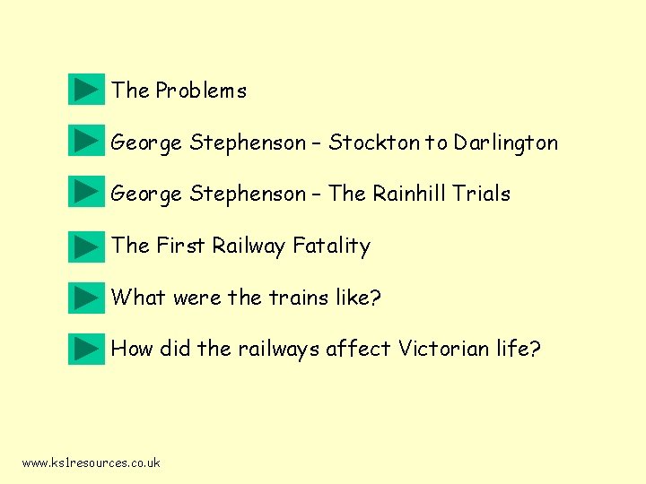 The Problems George Stephenson – Stockton to Darlington George Stephenson – The Rainhill Trials