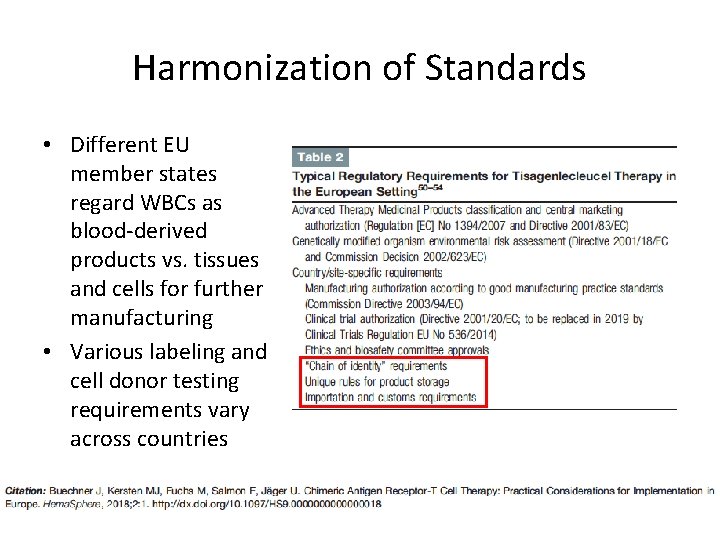 Harmonization of Standards • Different EU member states regard WBCs as blood-derived products vs. Harmonization of Standards • Different EU member states regard WBCs as blood-derived products vs.