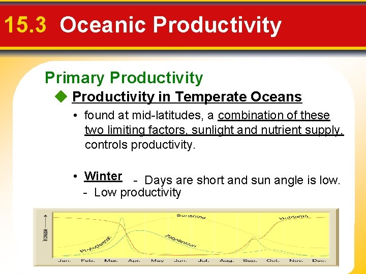 15. 3 Oceanic Productivity Primary Productivity in Temperate Oceans • found at mid-latitudes, a