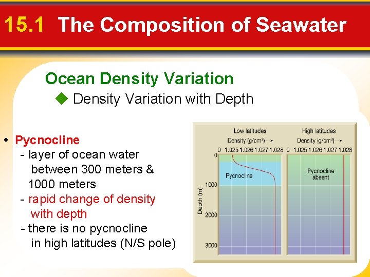 15. 1 The Composition of Seawater Ocean Density Variation with Depth • Pycnocline -