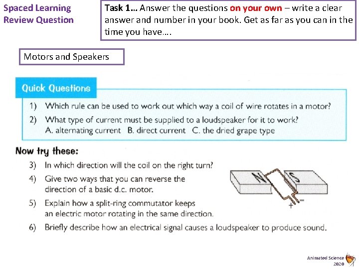 Spaced Learning Review Question Task 1… Answer the questions on your own – write