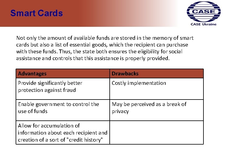 Smart Cards Not only the amount of available funds are stored in the memory