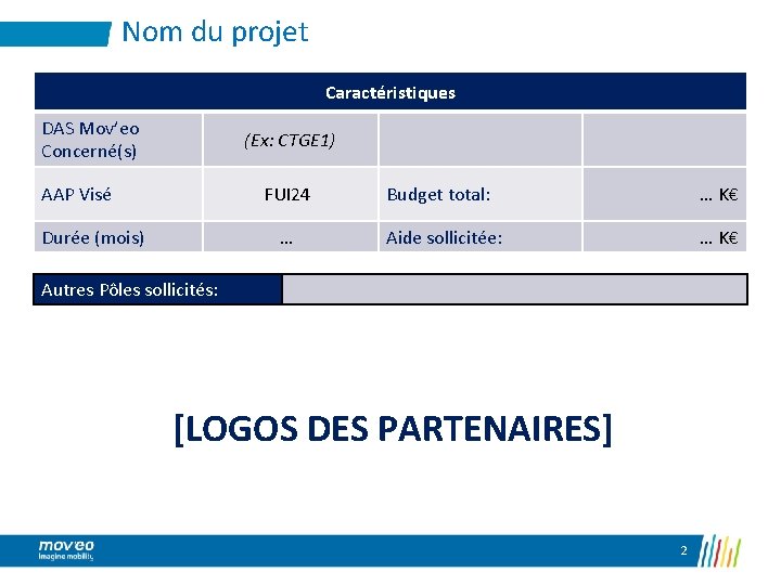 Nom du projet Caractéristiques DAS Mov’eo Concerné(s) (Ex: CTGE 1) AAP Visé FUI 24