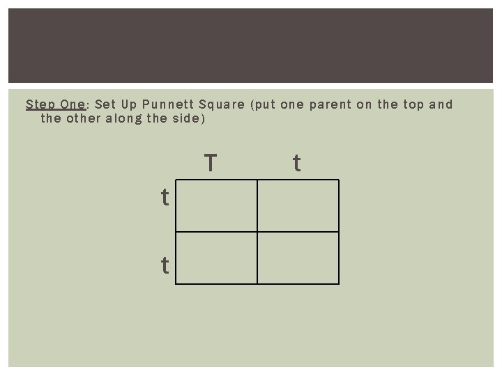 Step One: Set Up Punnett Square (put one parent on the top and the