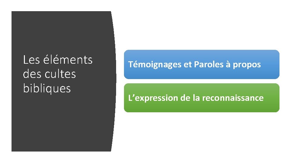 Les éléments des cultes bibliques Témoignages et Paroles à propos L’expression de la reconnaissance