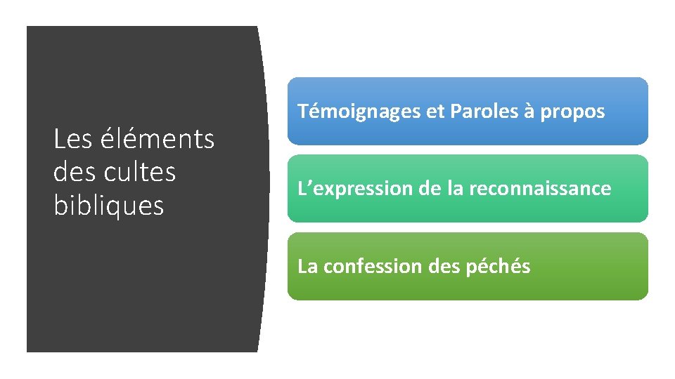 Les éléments des cultes bibliques Témoignages et Paroles à propos L’expression de la reconnaissance