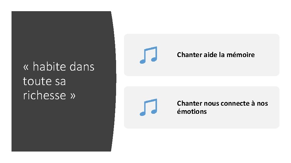  « habite dans toute sa richesse » Chanter aide la mémoire Chanter nous