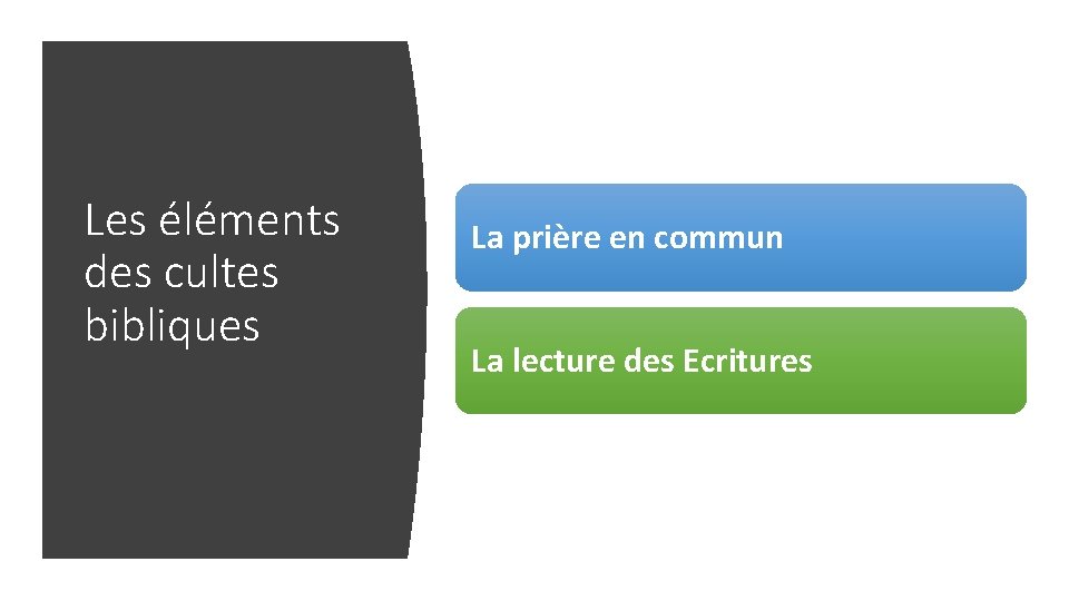 Les éléments des cultes bibliques La prière en commun La lecture des Ecritures 