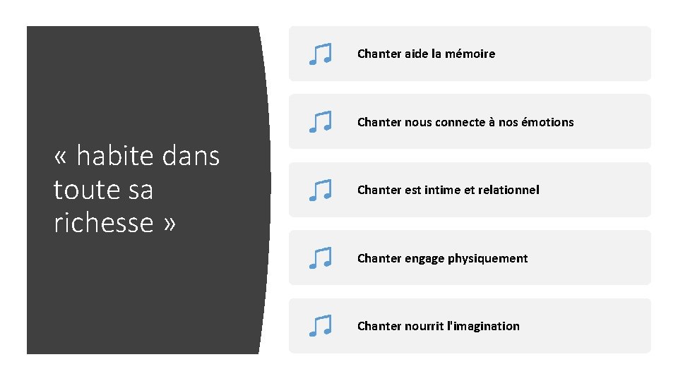 Chanter aide la mémoire Chanter nous connecte à nos émotions « habite dans toute