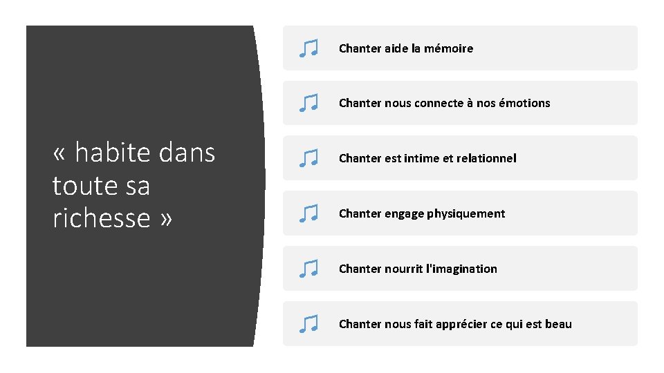 Chanter aide la mémoire Chanter nous connecte à nos émotions « habite dans toute