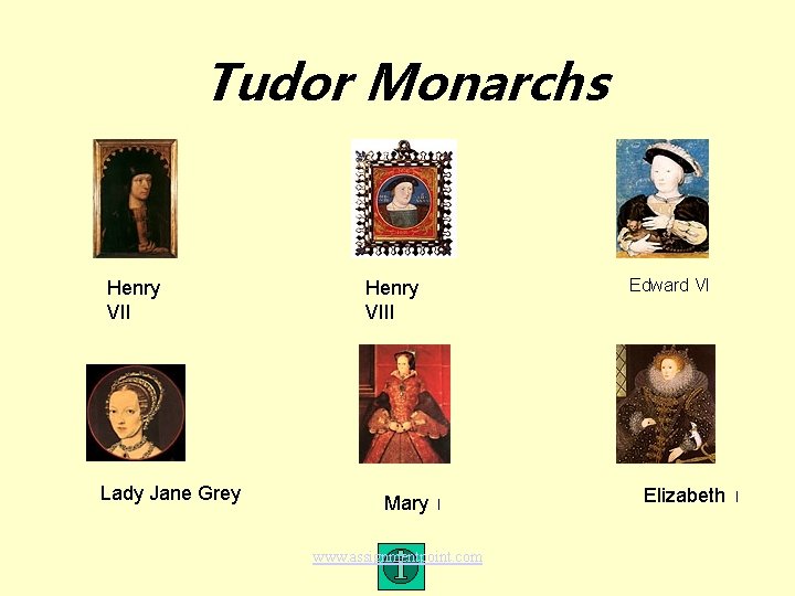 Tudor Monarchs Henry VII Lady Jane Grey Edward VI Henry VIII Mary I www.