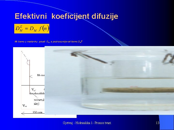 Efektivni koeficijent difuzije Mi ćemo u nastavku pisati Dm a podrazumijevat ćemo Dm. E