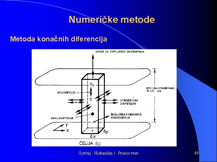 Numeričke metode Metoda konačnih diferencija Gjetvaj - Hidraulika 1 - Pronos tvari 49 