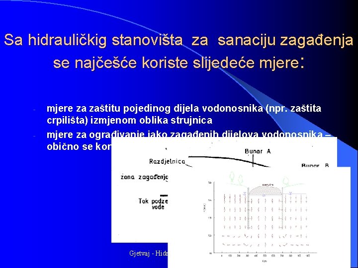 Sa hidrauličkig stanovišta za sanaciju zagađenja se najčešće koriste slijedeće mjere: - mjere za