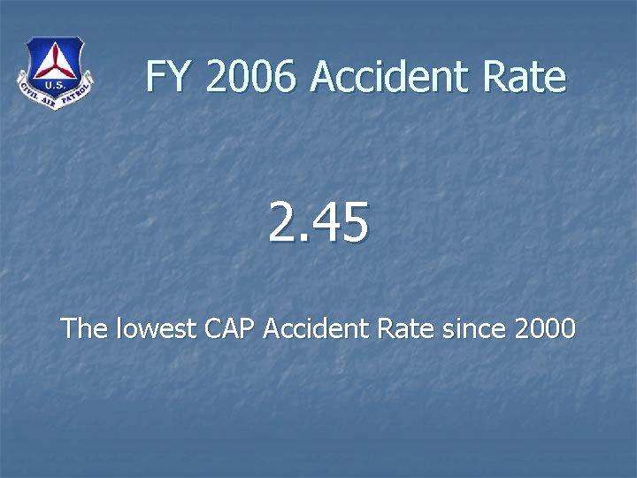FY 2006 Accident Rate 2. 45 The lowest CAP Accident Rate since 2000 