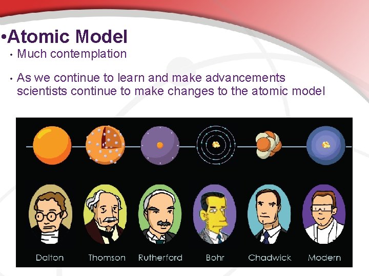  • Atomic Model • Much contemplation • As we continue to learn and