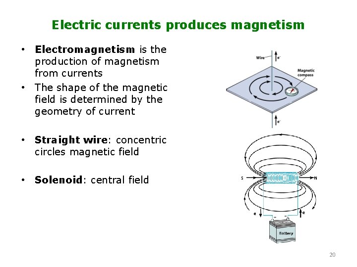 Electric currents produces magnetism • Electromagnetism is the production of magnetism from currents •