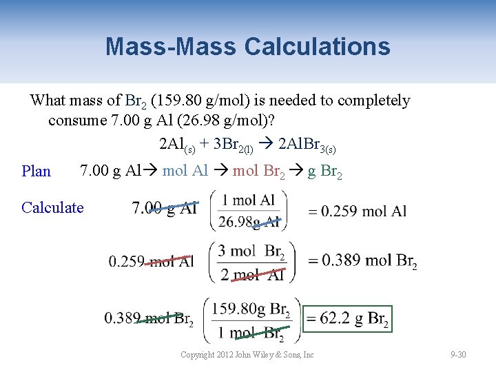 Mass-Mass Calculations What mass of Br 2 (159. 80 g/mol) is needed to completely
