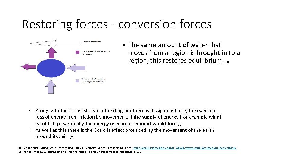 Restoring forces - conversion forces • The same amount of water that moves from