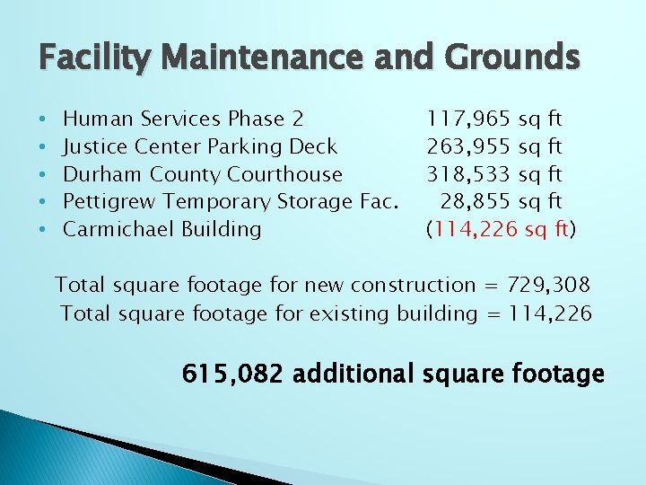 Facility Maintenance and Grounds • • • Human Services Phase 2 Justice Center Parking