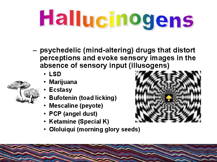 – psychedelic (mind-altering) drugs that distort perceptions and evoke sensory images in the absence