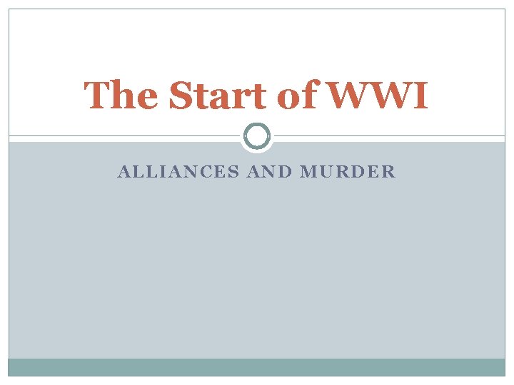 The Start of WWI ALLIANCES AND MURDER 